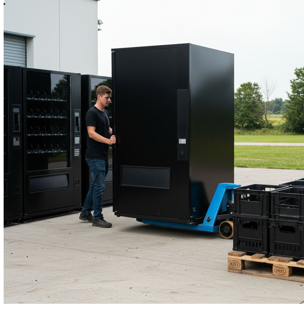 Guy moving vending machine
