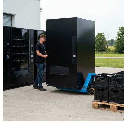 Guy moving vending machine
