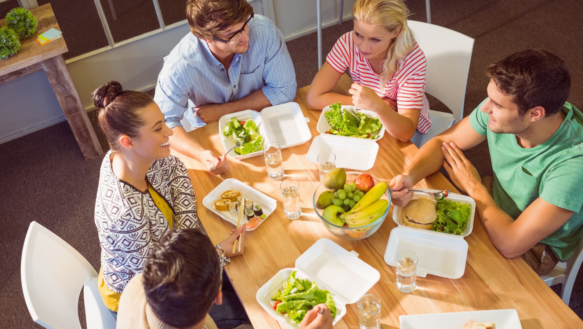 office breakroom with salad