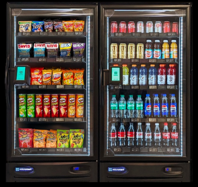 2 door smart cooler for drinks and snacks