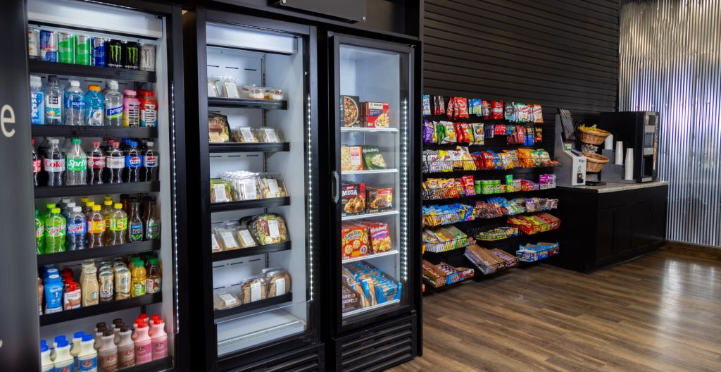 self-service micro market typically found in workplaces, hotels, or apartment buildings