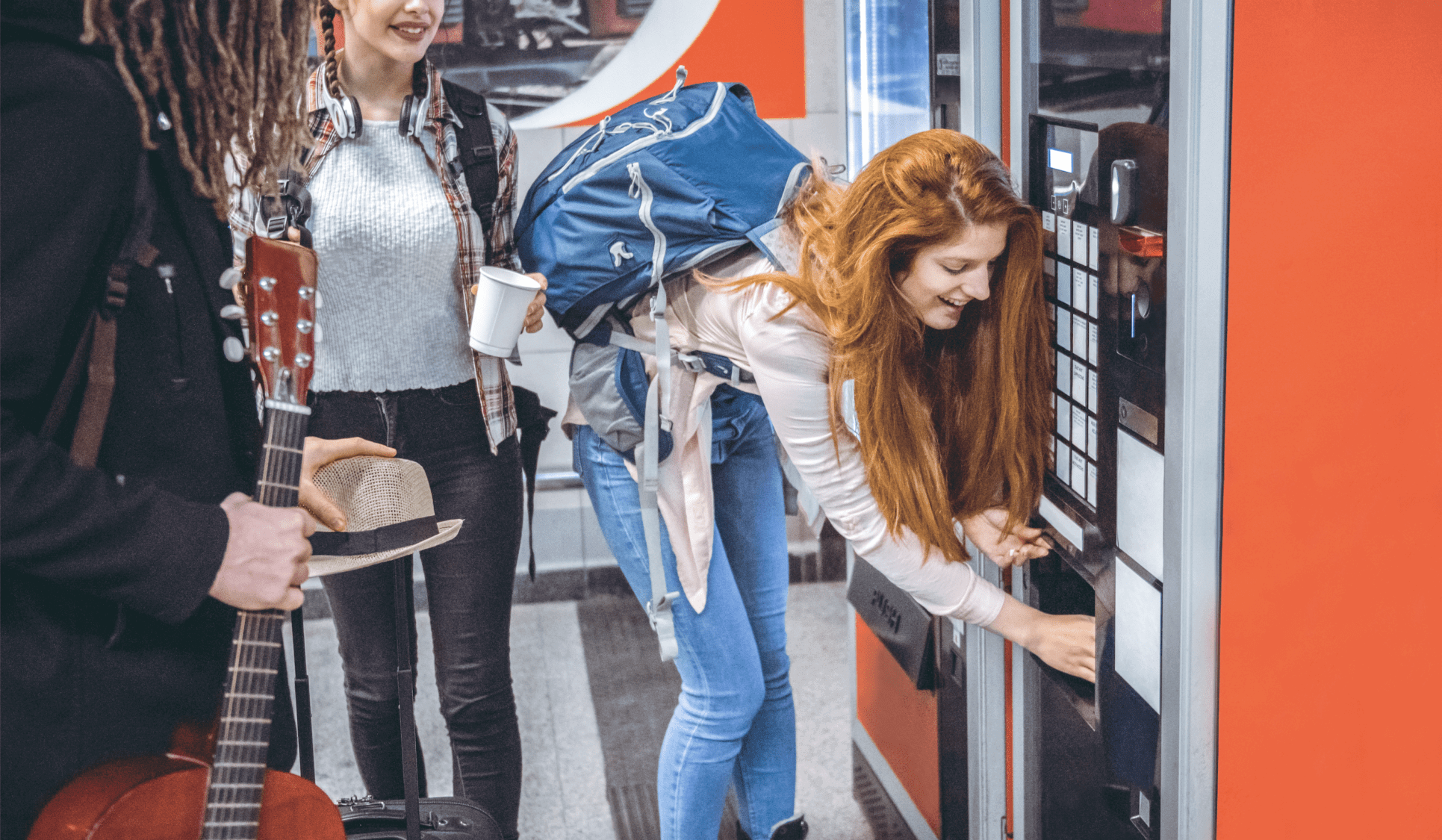 students getting vending snacks