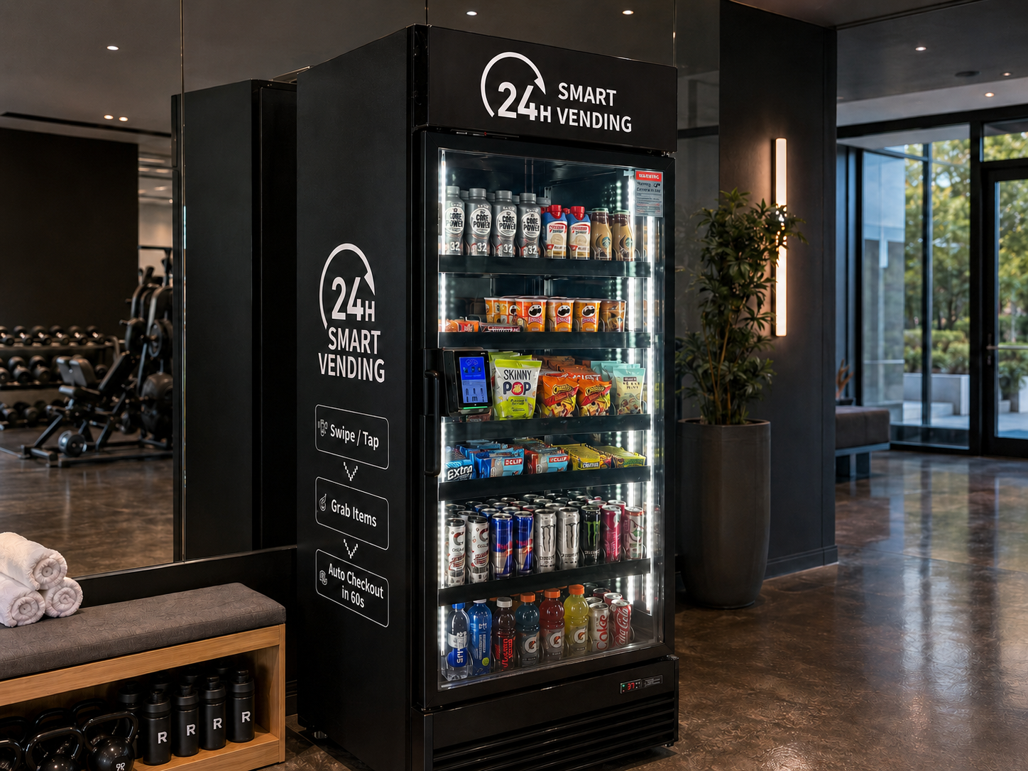 Fresh food smart cooler stocked for employees at a Ferris Texas workplace.