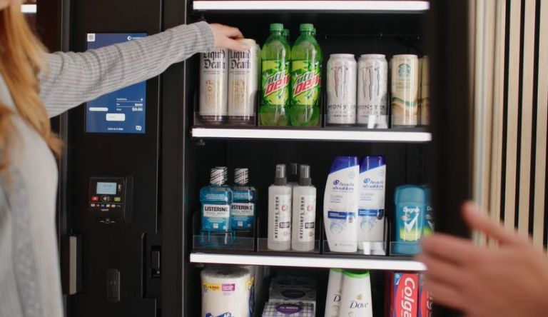 employee buying multiple items from AI smart cooler in one transaction