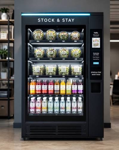 Fresh food smart cooler stocked for employees at a Grand Prairie Texas workplace.
